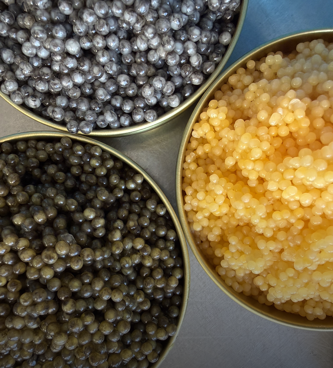Three jars of caviar